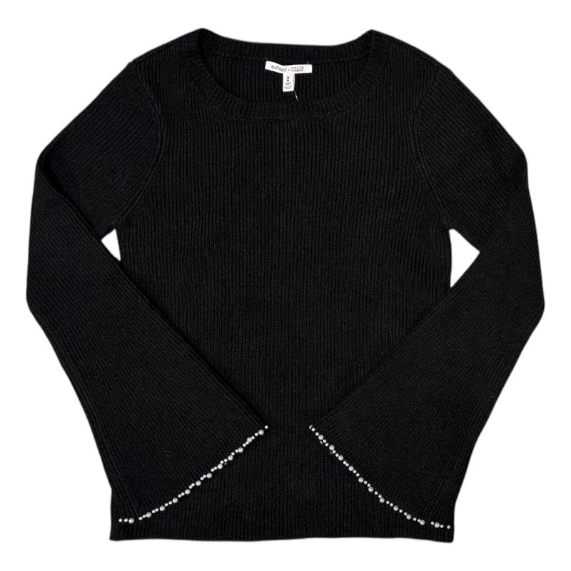 Black - Edited By Hunter Mcgrady Women's Pearl Trim Bell Sleeve Sweater, Plus Si
